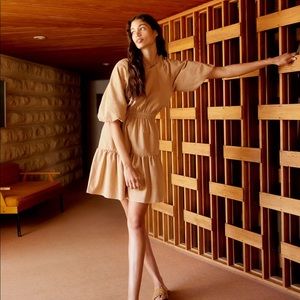 COPY - NWT Madewell Size L Seersucker Puff-Sleeve Cutout Mini Dress in Seed Kha…